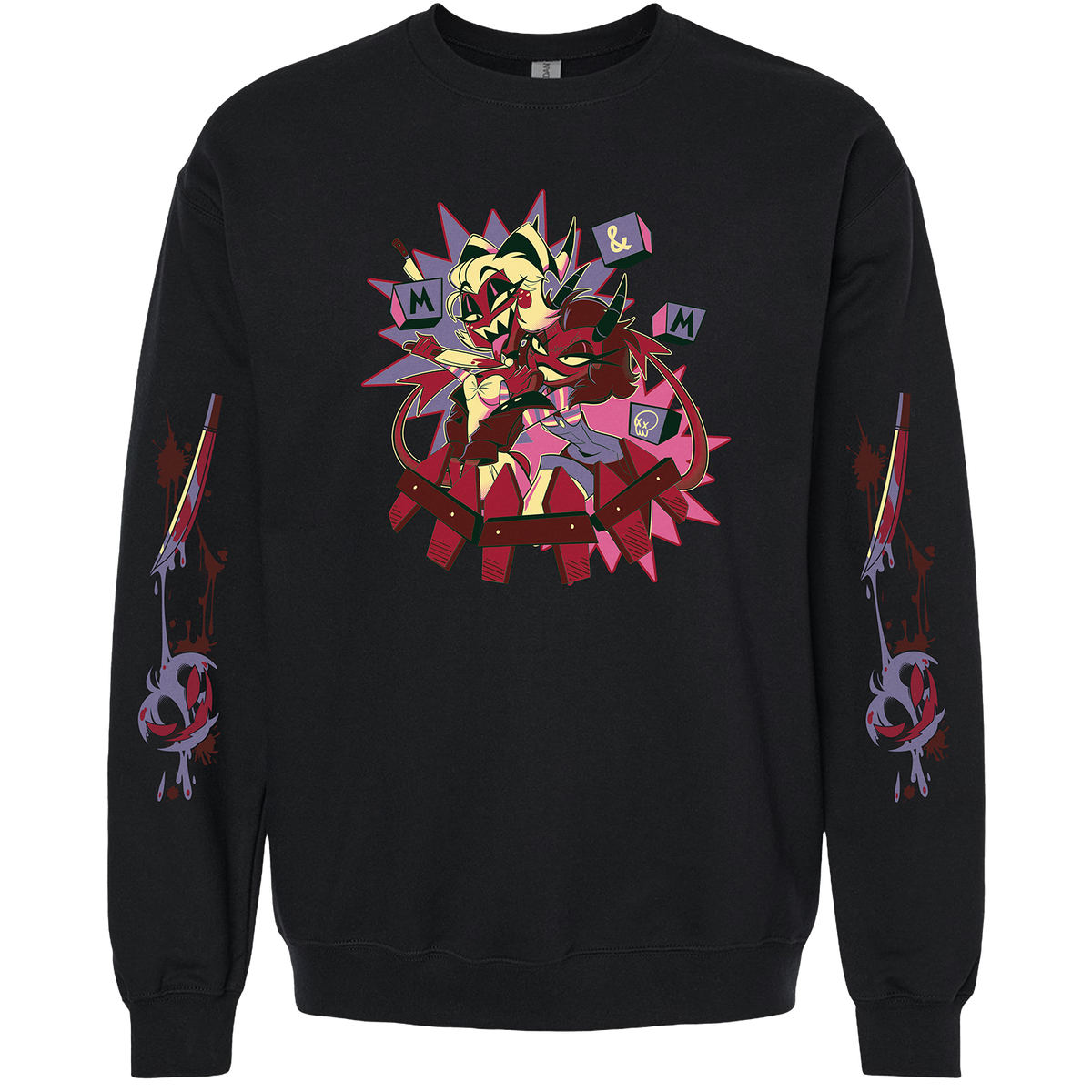 Crewneck Sweatshirt - Moxxie & Millie Halloween Slasher w/Printed Sleeves *LIMITED STOCK*