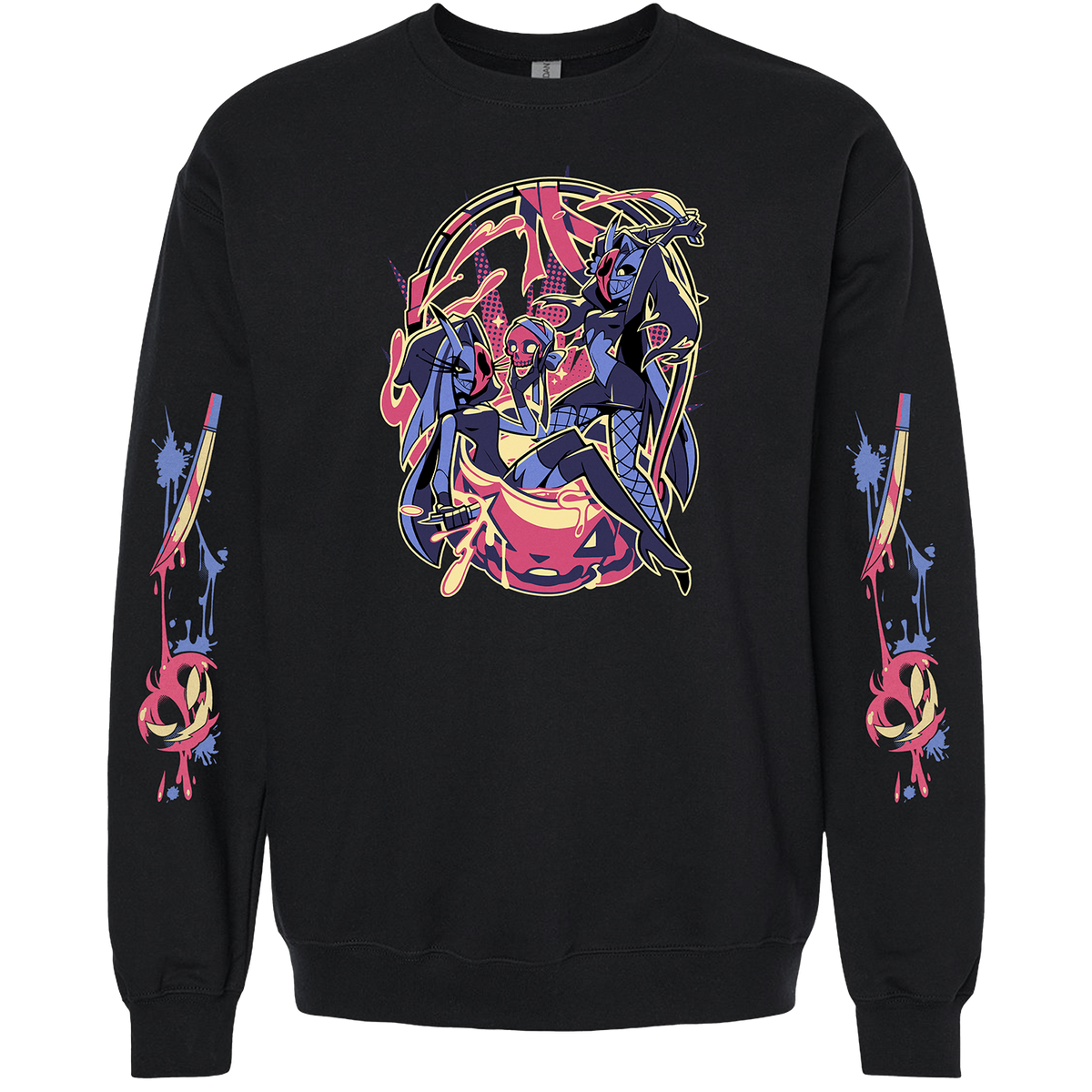 Crewneck Sweatshirt - Glitz & Glam Halloween Slasher w/Printed Sleeves *LIMITED STOCK*